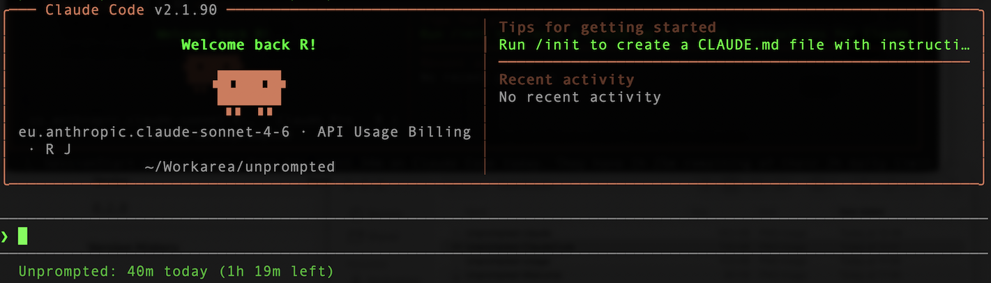 Unprompted status line in Claude Code